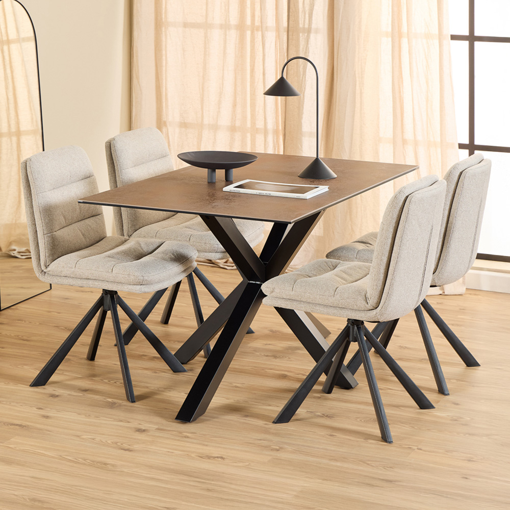 Florence Heaven 4 Seater Ceramic Top Dining Table Set Rusty Brown and Beige Image 1