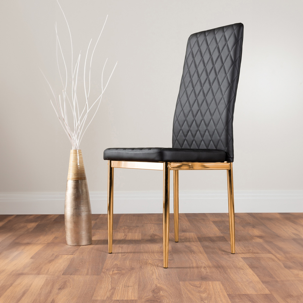 Furniturebox Valera Set of 4 Black and Gold Faux Leather Dining Chair Image 5
