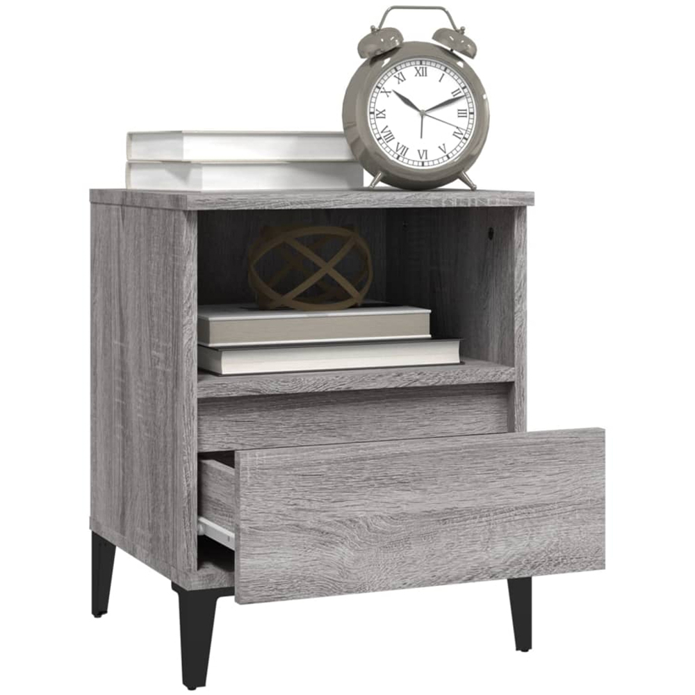 vidaXL Single Drawer Single Shelf Grey Sonoma Wooden Bedside Cabinet Image 3