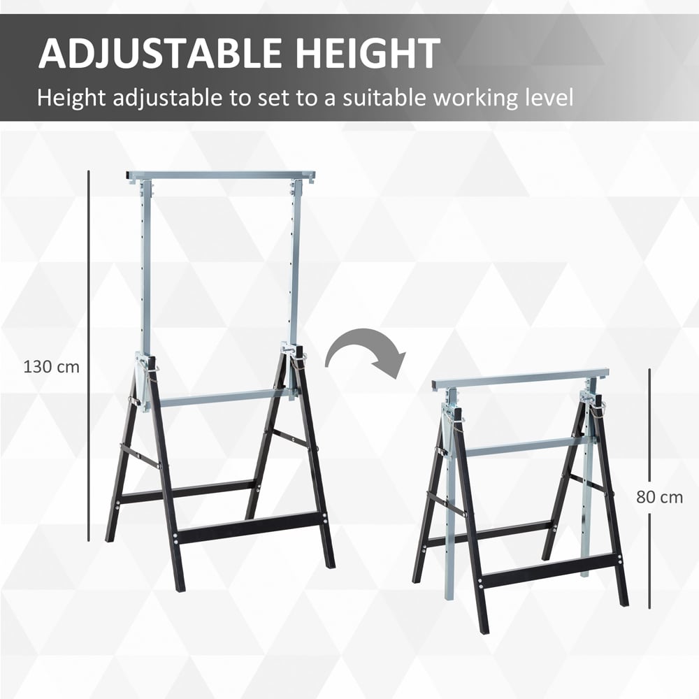 HOMCOM Black Steel Saw Horses Telescopic Builders Work Bench Set of 2 Image 8