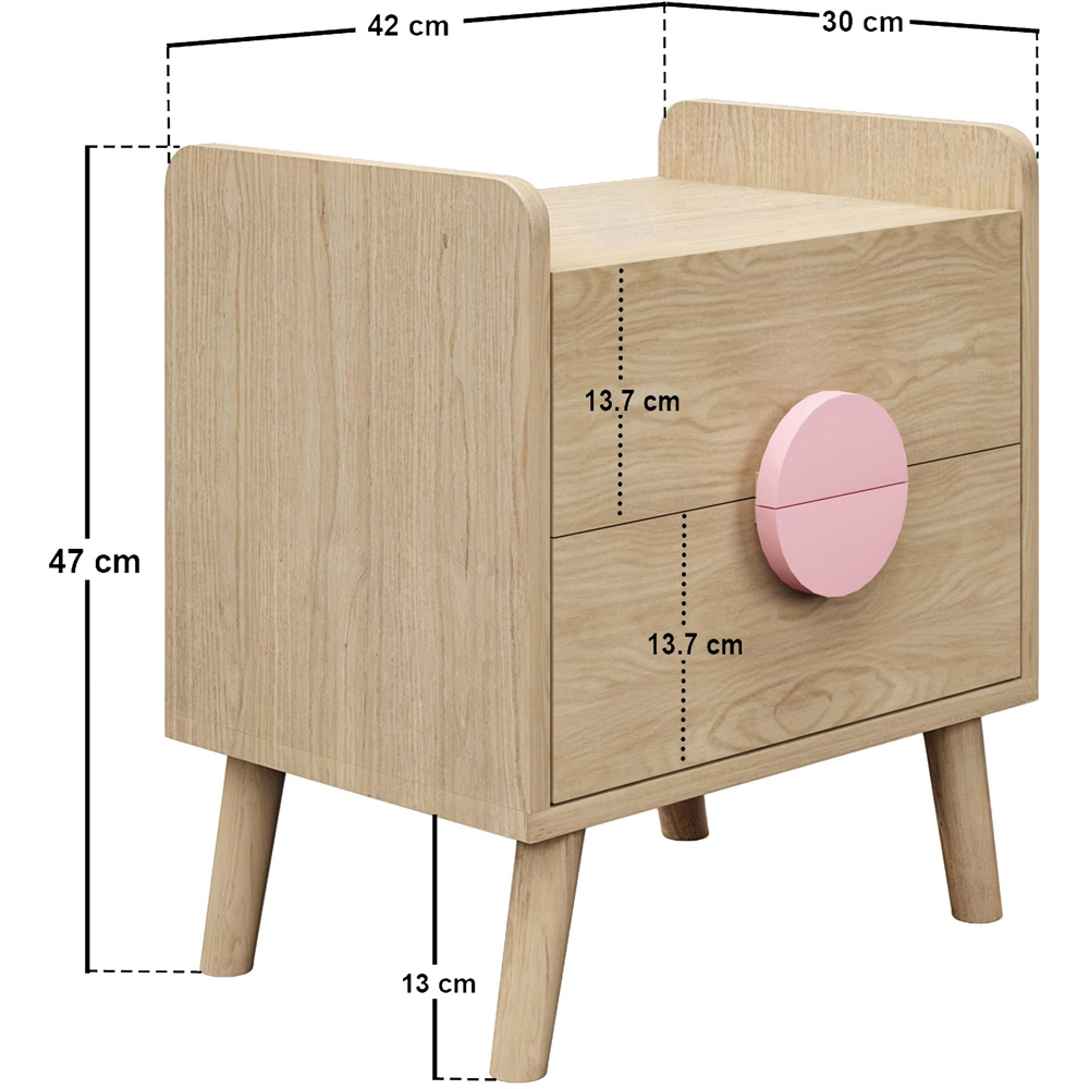 Flair Noah 2 Drawer Oak and Pink Bedside Table Image 7