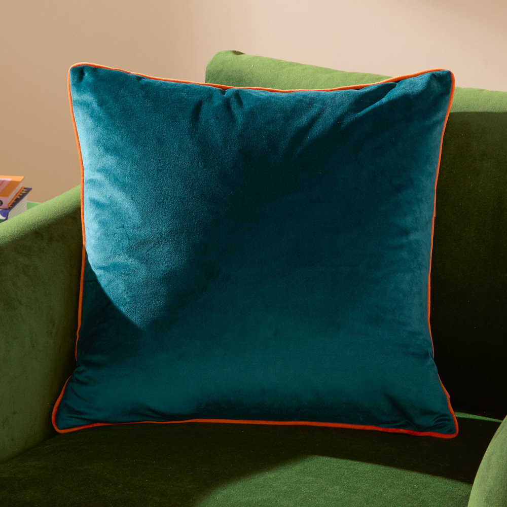 Furn Meridian Teal and Clementine Velvet Cushion 45 x 45cm Image 2