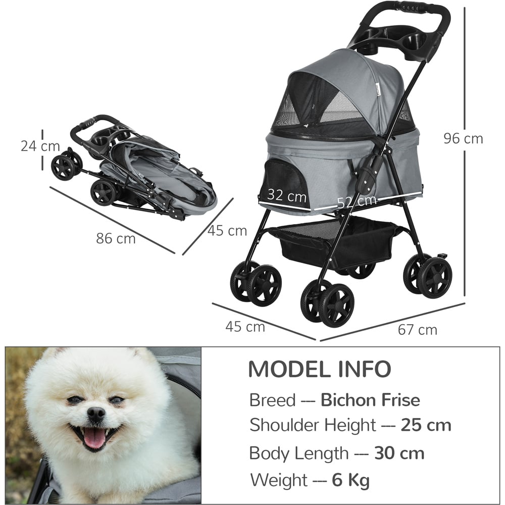 PawHut Pet Stroller with Brake Basket Canopy Image 7