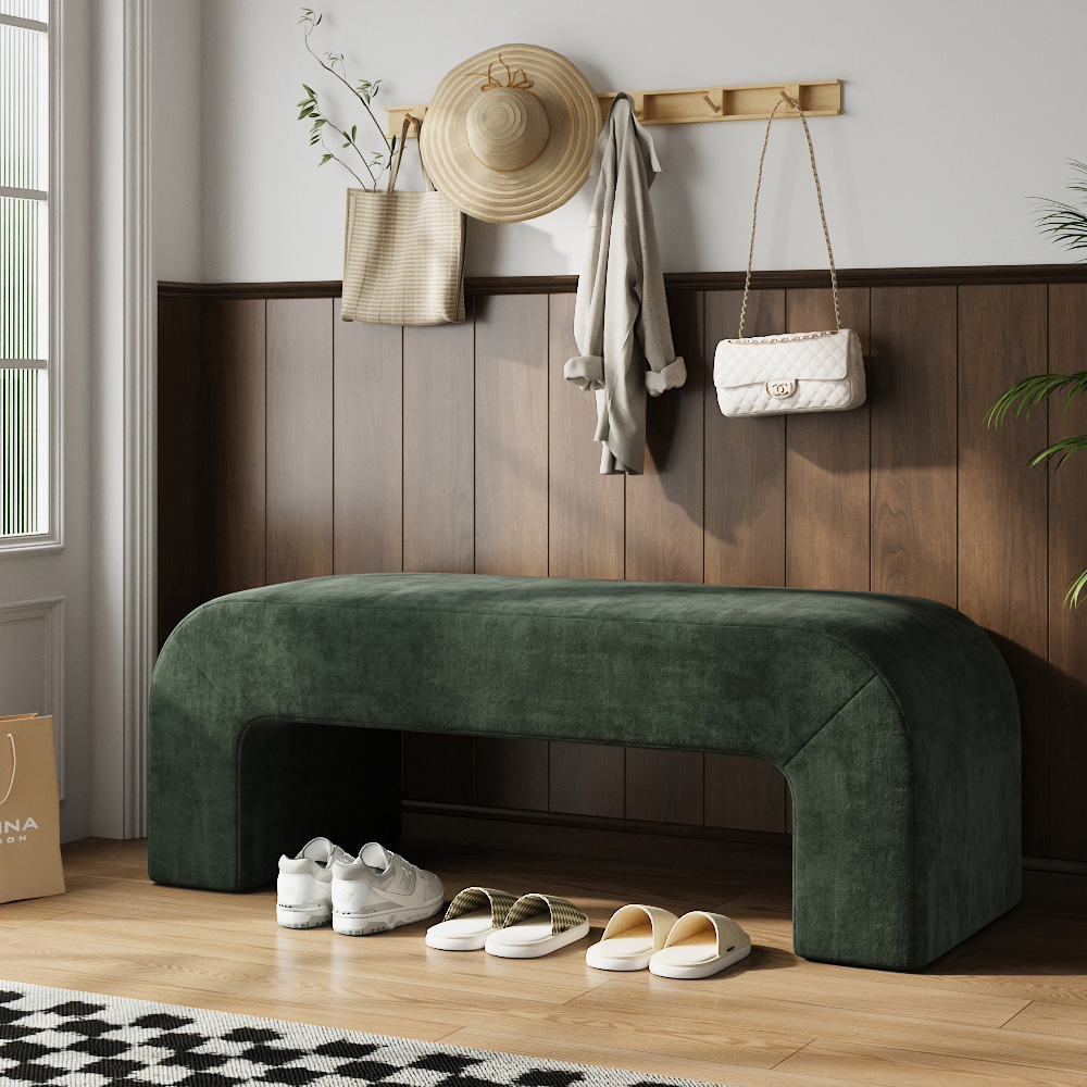 Living and Home Green Textured Velveteen Arch-Shaped Bench Image 7