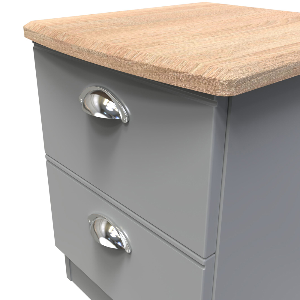 Crowndale Victoria 2 Drawer Dusk Grey and Oak Compact Bedside Cabinet Image 6