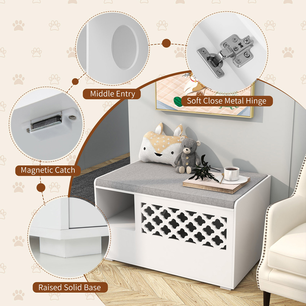 Costway White Cat Litter Box Enclosure with Removable Cushion Image 8