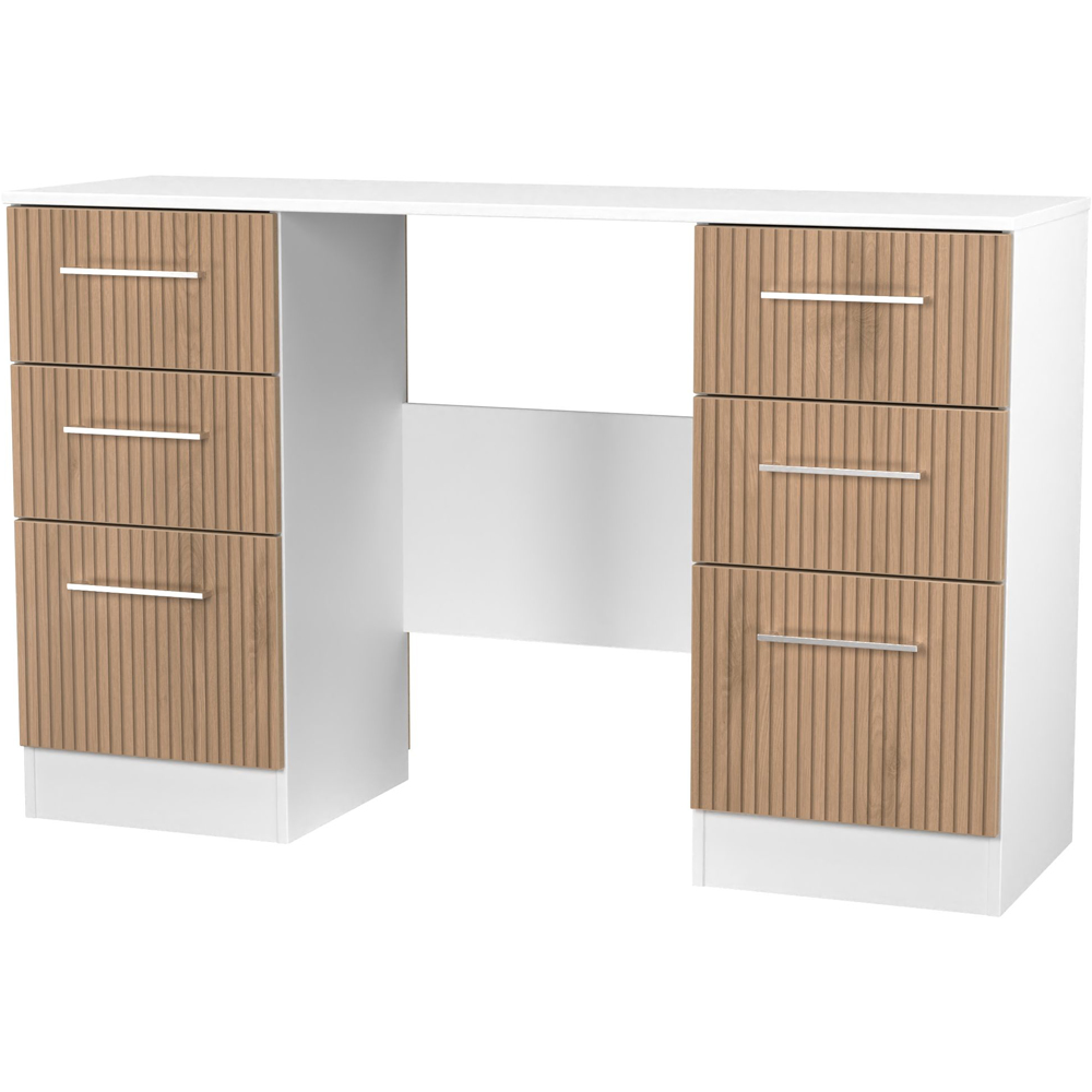 Crowndale Worcester 6 Drawer Slatt Effect and White Kneehole Desk Ready Assembled Image 3