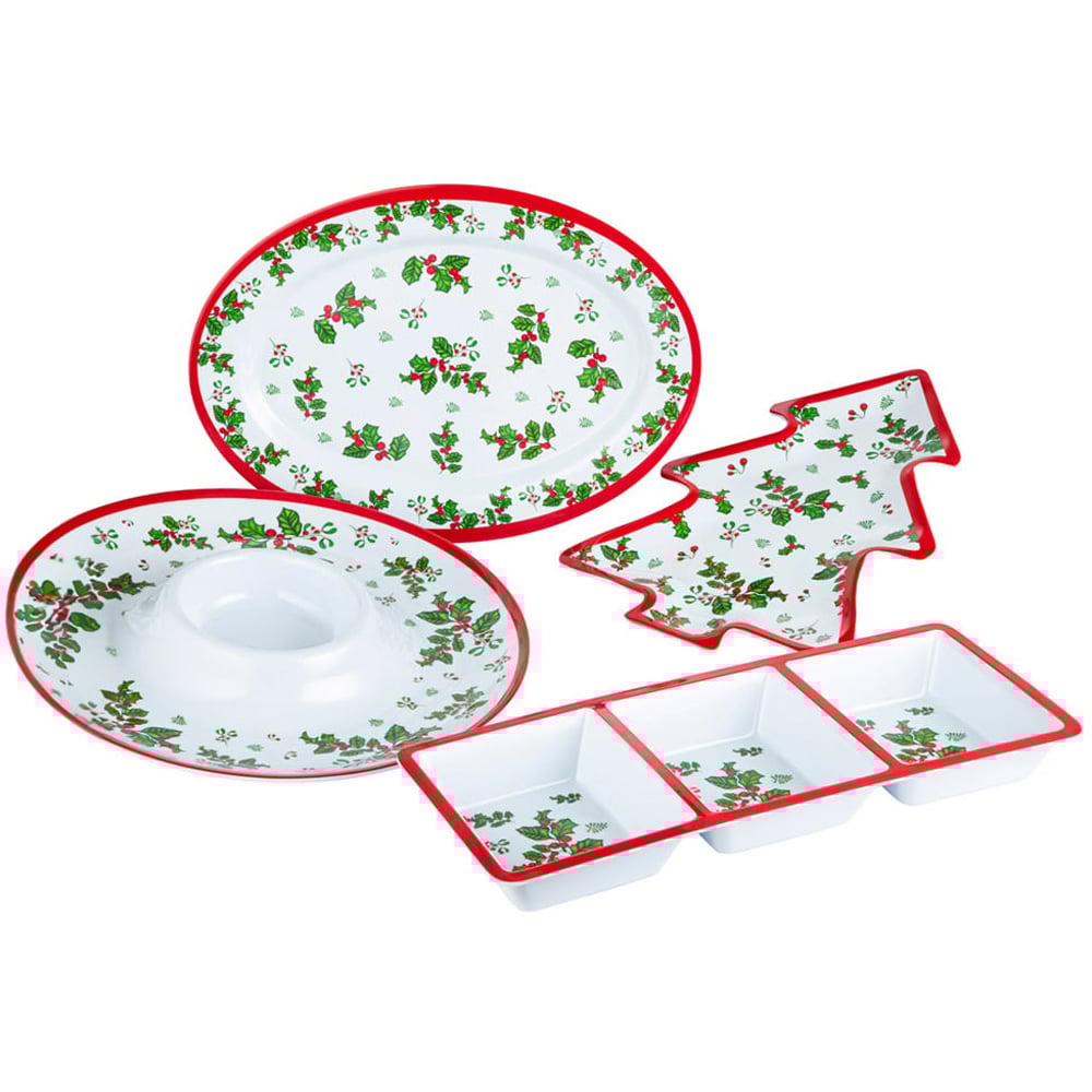 4pc Melamine Holly Serving Set Image 1
