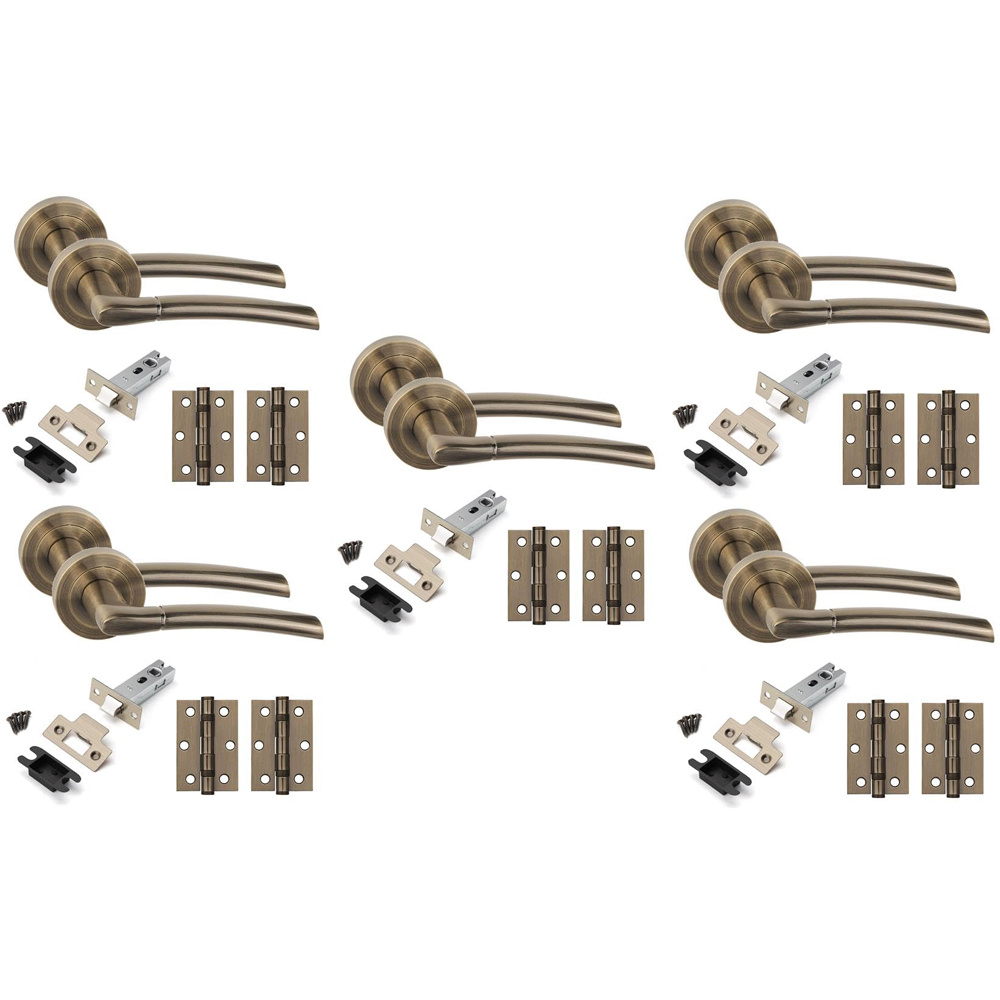 Golden Grace Antique Brass Indiana Door Handles Set 5 Pack Image