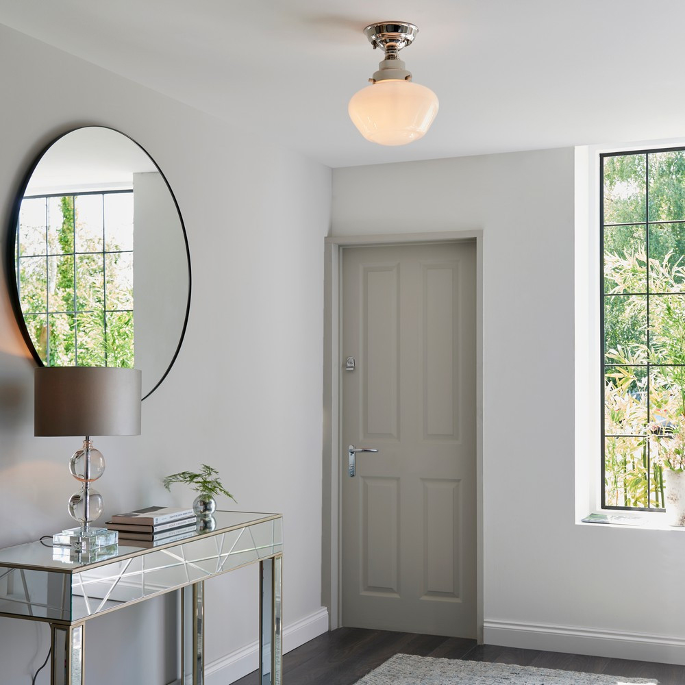 Merano Finale Bright Nickel Plate Opal Glass Semi Flush Ceiling Light Image 6