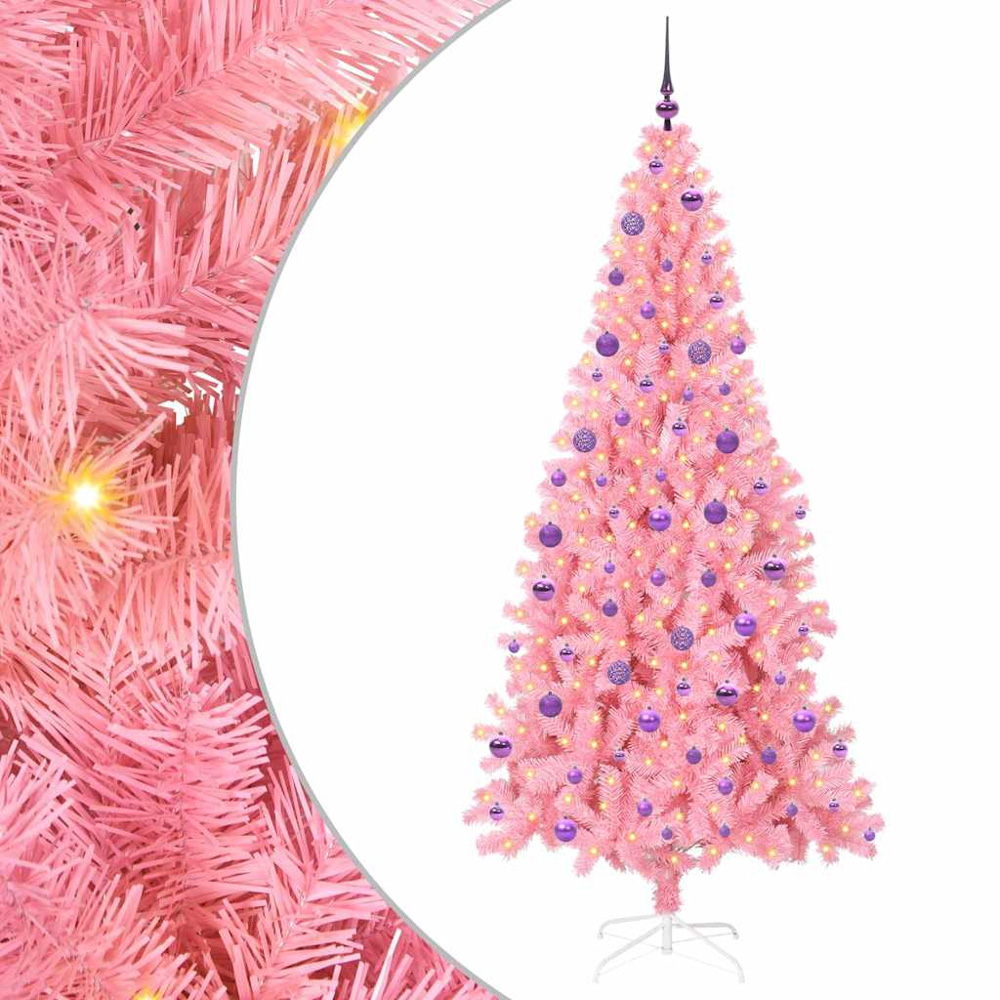 vidaXL Pre-Lit Lilac Baubles Pink Artificial Christmas Tree 7ft Image 2