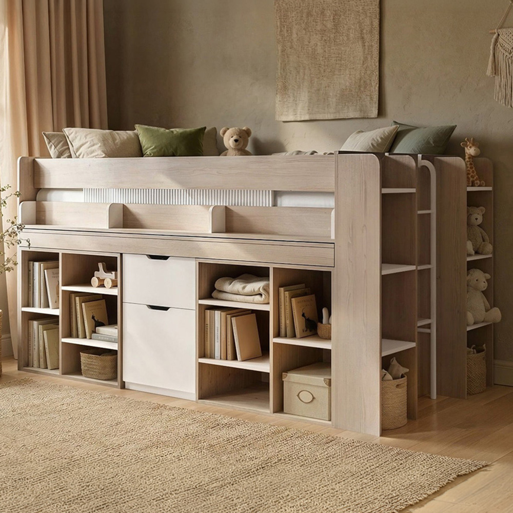 Flair Micah Oak and White Mid Sleeper Bed with Desk Image 1