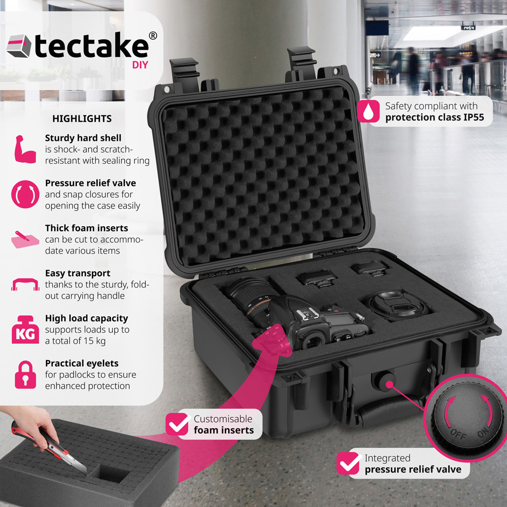 Tectake Medium Black Hard Shell Waterproof Camera Case Image 3
