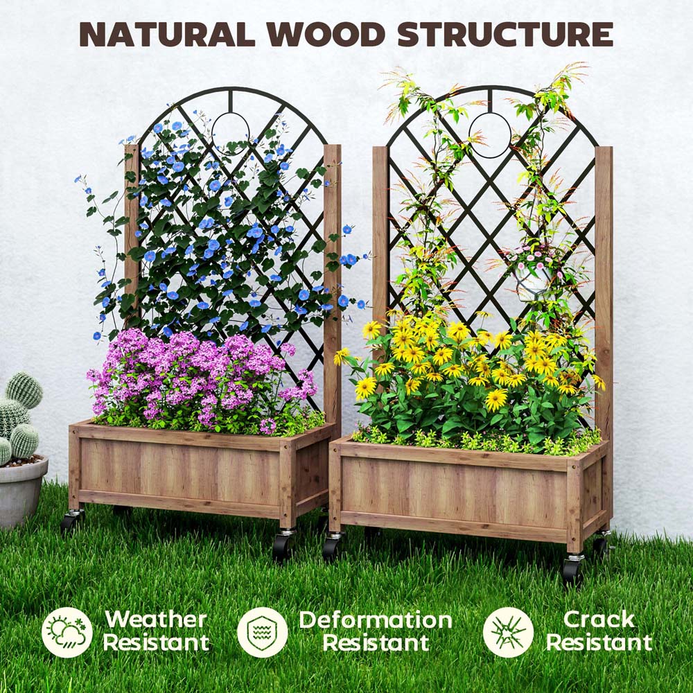 Outsunny Wooden Raised Garden Bed with Trellis 2 Pack Image 7