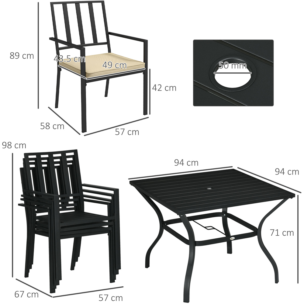 Outsunny 4 Seater Garden Dining Set with Umbrella Hole Black Image 7