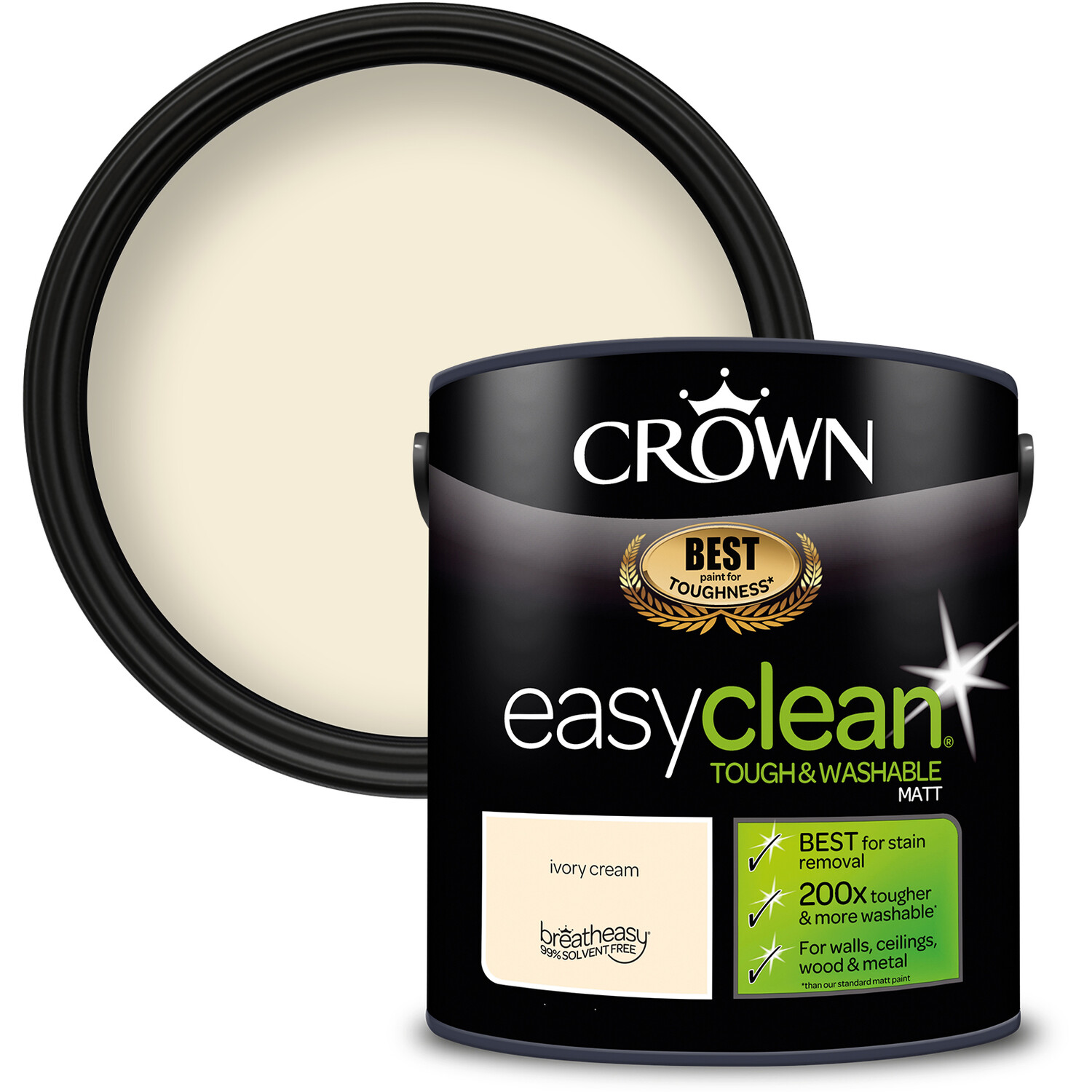 Crown Easyclean Ivory Cream Matt Emulsion Multisurface Paint 2.5L Image 1