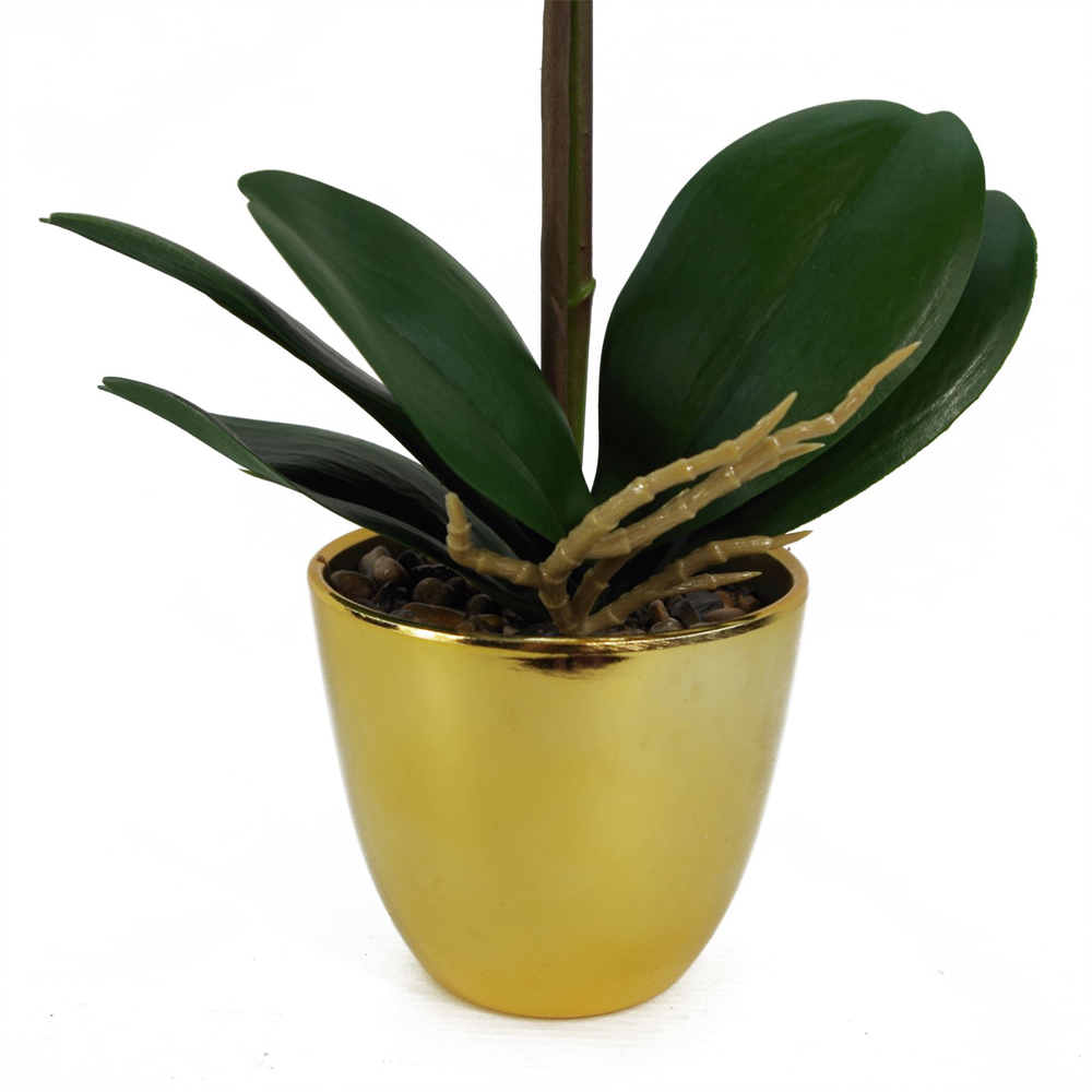 Leaf Dark Pink Orchid Artificial Plant with Gold Pot 46cm Image 3