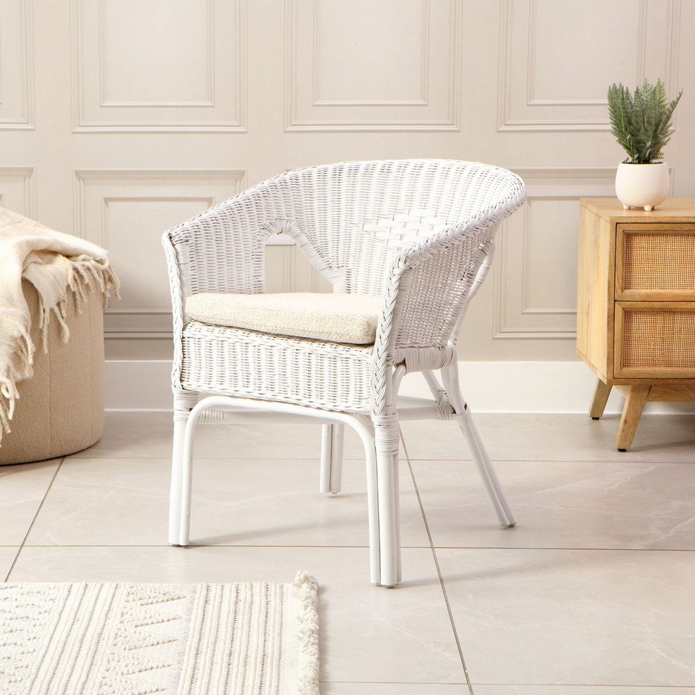 Desser Furniture White Wicker Adult Size Loom Chair with Cushion Image 6