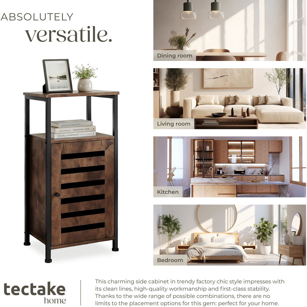 Tectake Durham Single Door Single Shelf Rustic Dark Wood Bedside Table Image 7