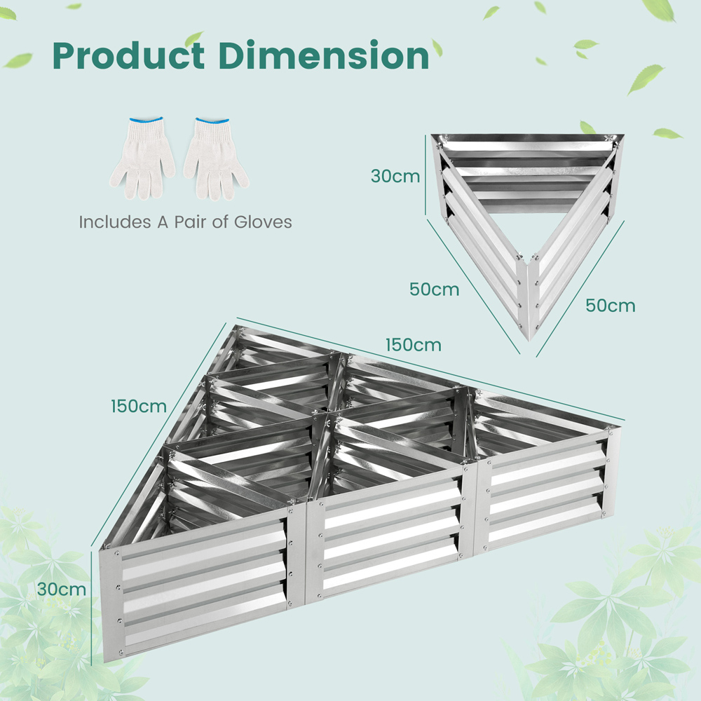 Costway Silver Triangular Galvanized Raised Garden Bed 6 Pack Image 9