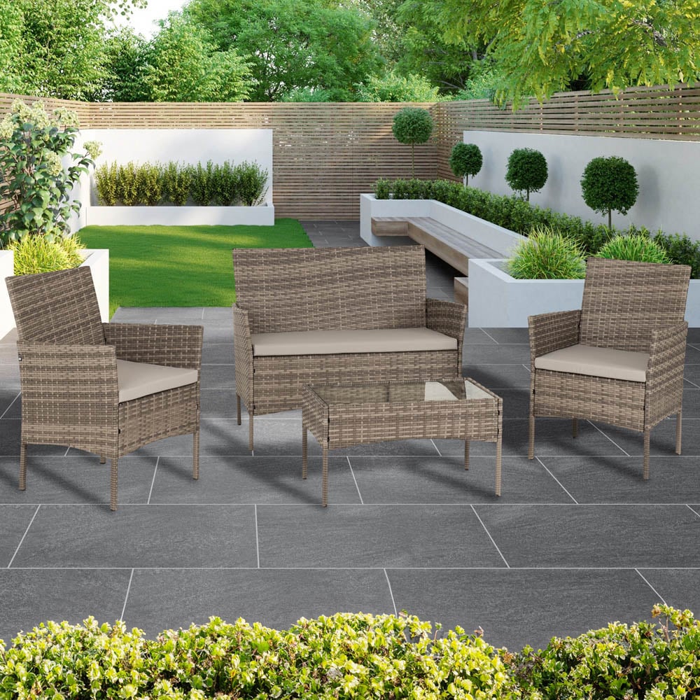 Seconique Willow 4 Seater Grey Fabric Rattan Clear Glass Garden Set Image 1