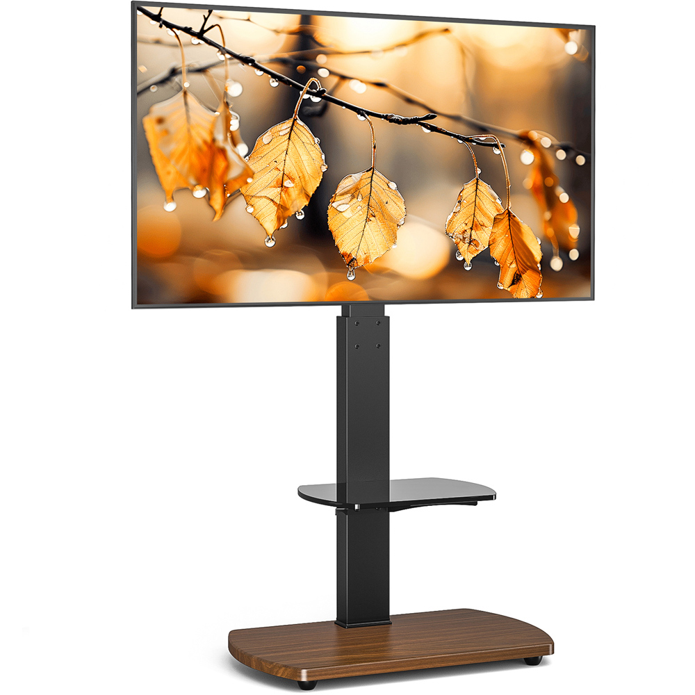 TTAP Walnut Base 2 Shelf Floor Pedestal TV Stand Image 3