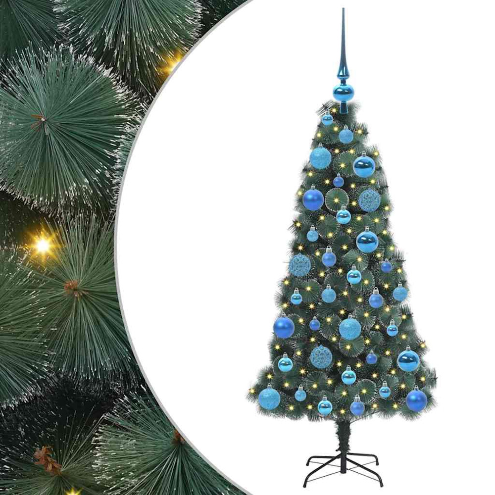 vidaXL Pre-Lit Blue Baubles Green Artificial Christmas Tree 4ft Image 2