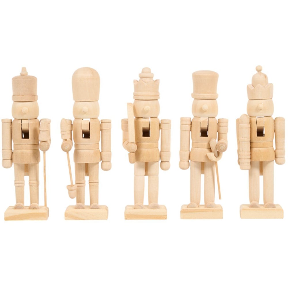 Pack of 5 Wooden Nutcrackers Natural Image 1