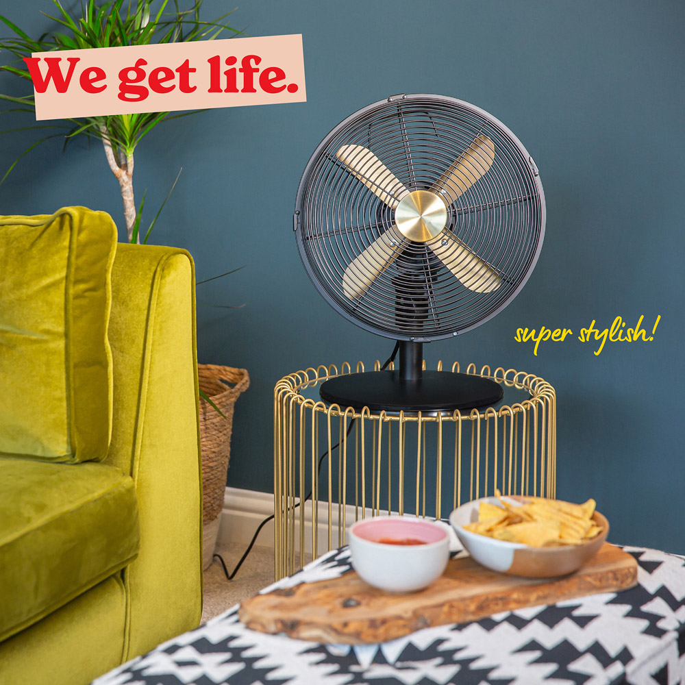 Russell Hobbs Brushed Gold and Black Metal Desk Fan 12 inch Image 8