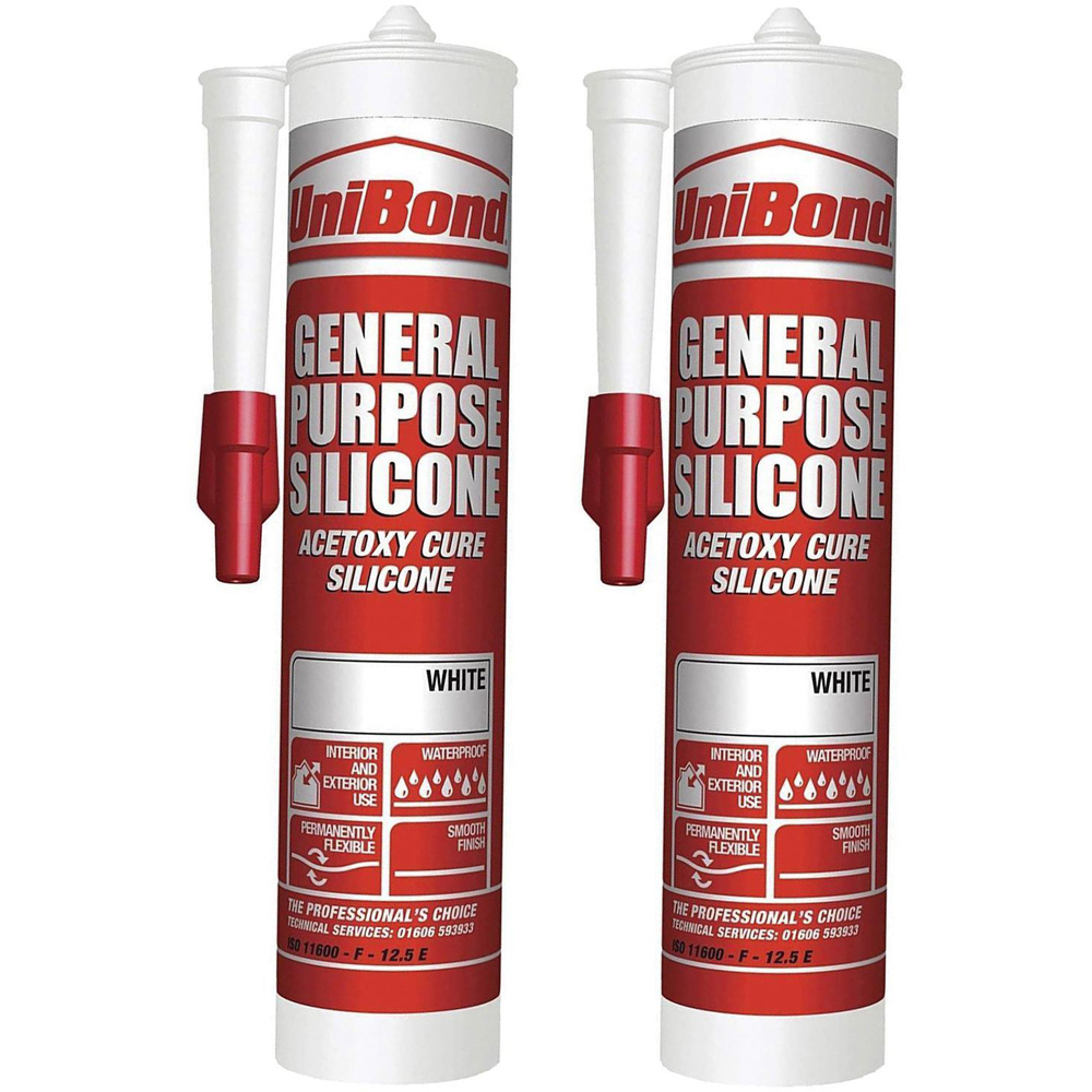 UniBond White General Purpose Silicone Sealant Cartridge 273g 2 Pack Image 1