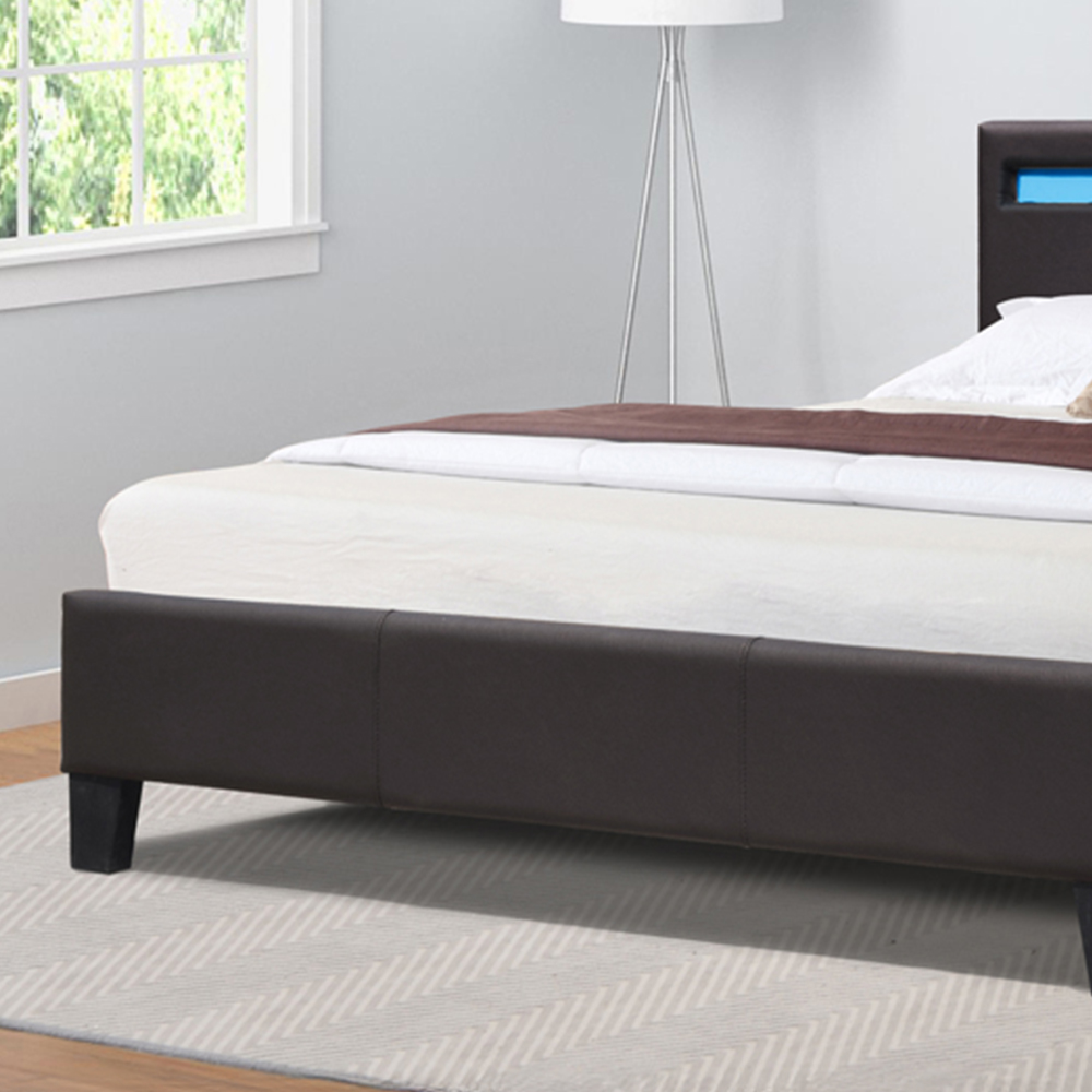 Comfy Living Single Brown Faux Leather Bed Frame with LED Strip Image 3