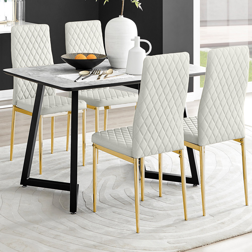 Furniturebox Copeland Valera Marble Effect 4 Seater Dining Set White Cream and Gold Image 1