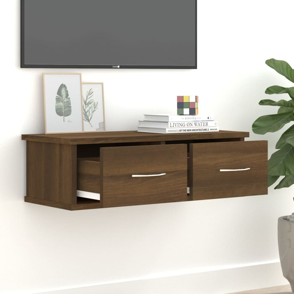 vidaXL 2 Drawer Brown Oak Wall Cabinet Image 1