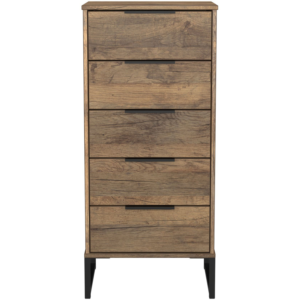 Crowndale Hong Kong 5 Drawer Vintage Oak Tall Bedside Cabinet Ready Assembled Image 3