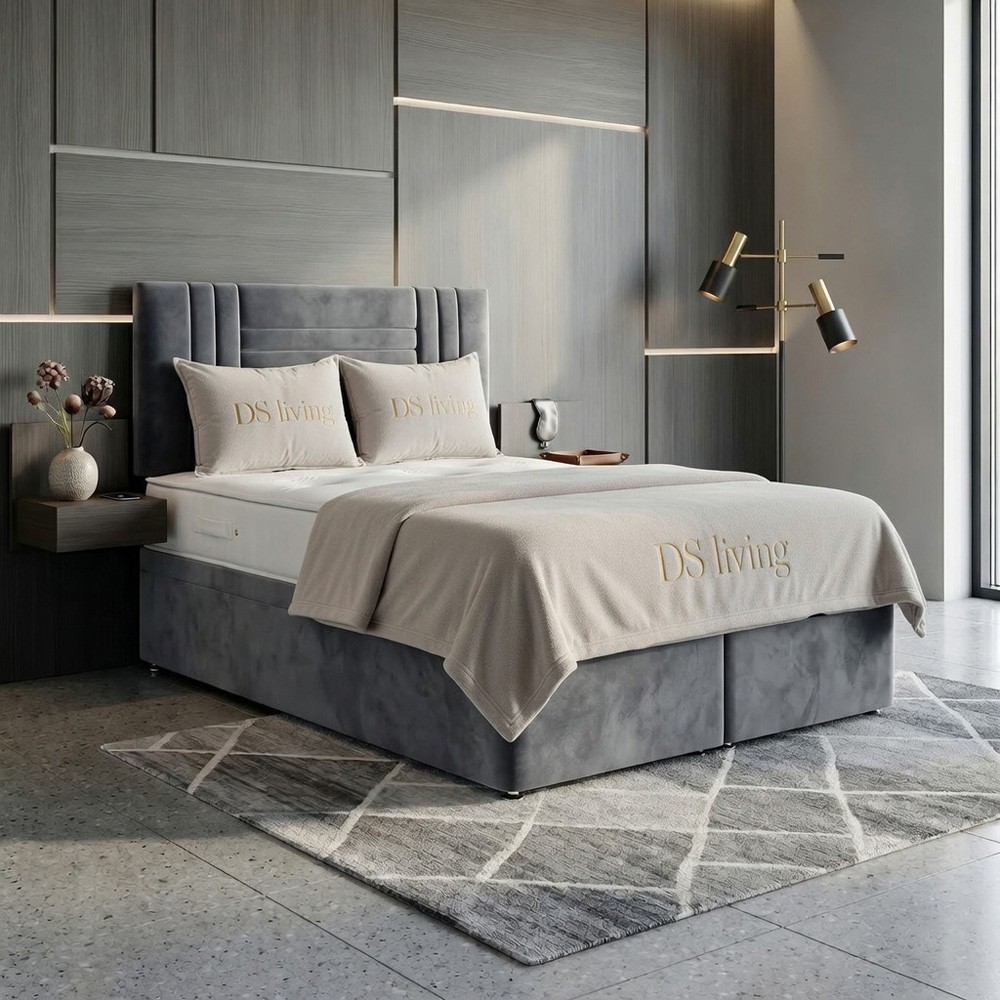 DS Living Orion Double Silver Plush Ottoman Bed Image 6