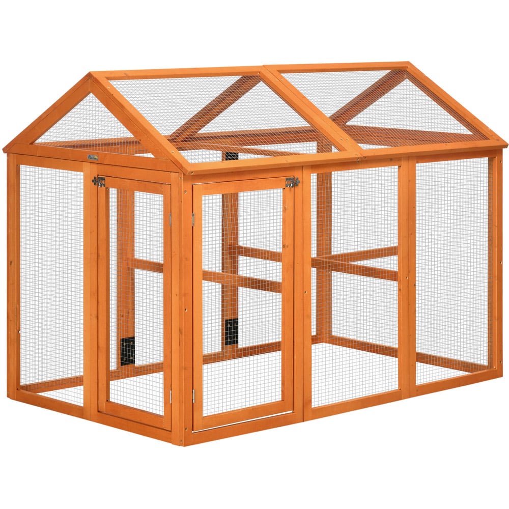 PawHut Orange Wooden Chicken Coop Image 1