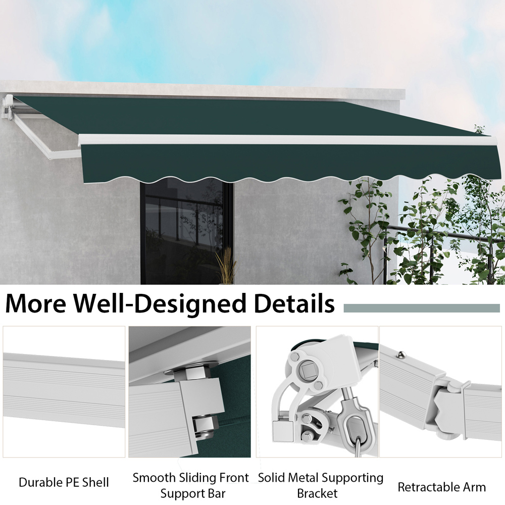 Costway Green Retractable Manual Patio Awning 3.6 x 3m Image 6