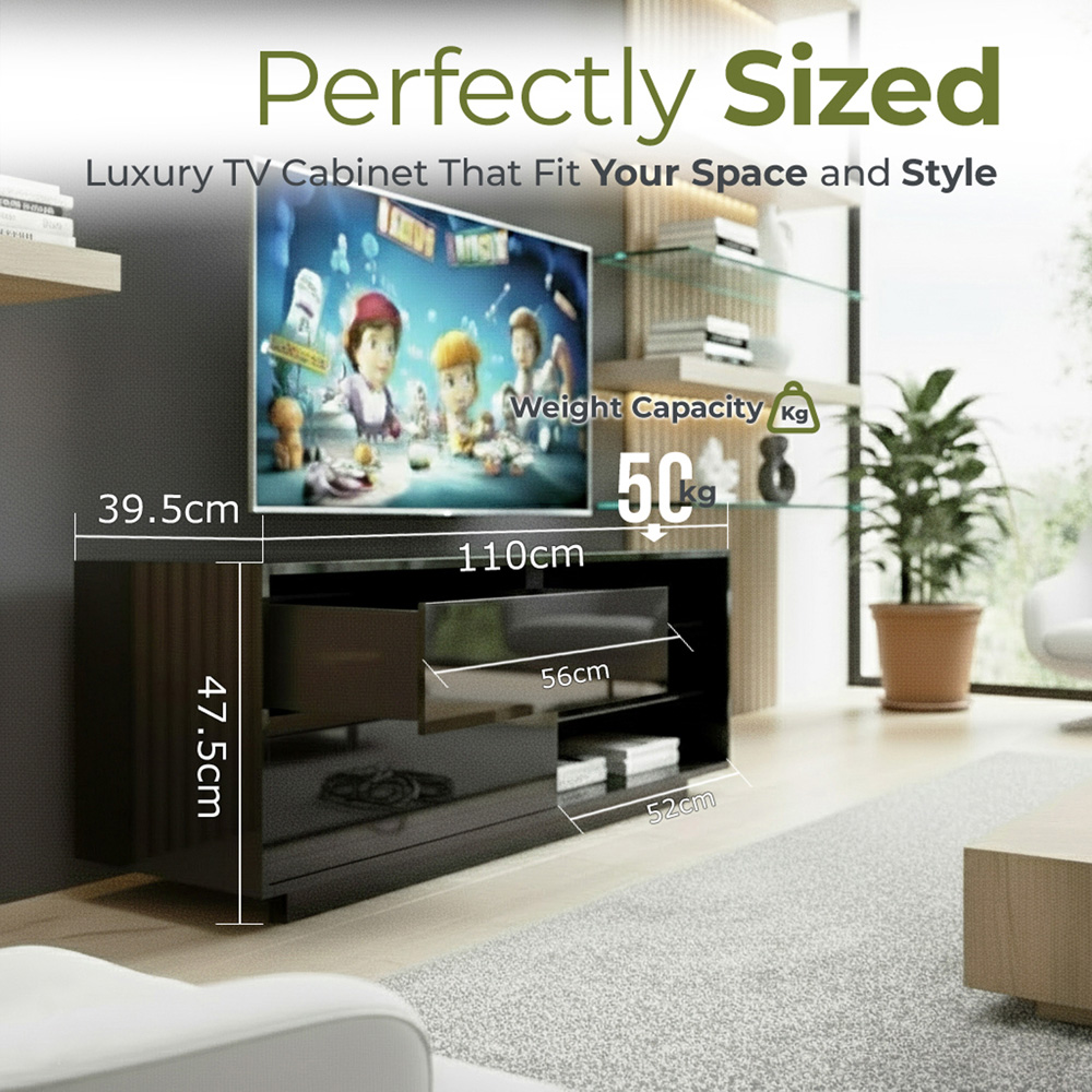 Centurion Supports Gallus 2 Drawer 3 Shelf Gloss Black TV Unit Image 9