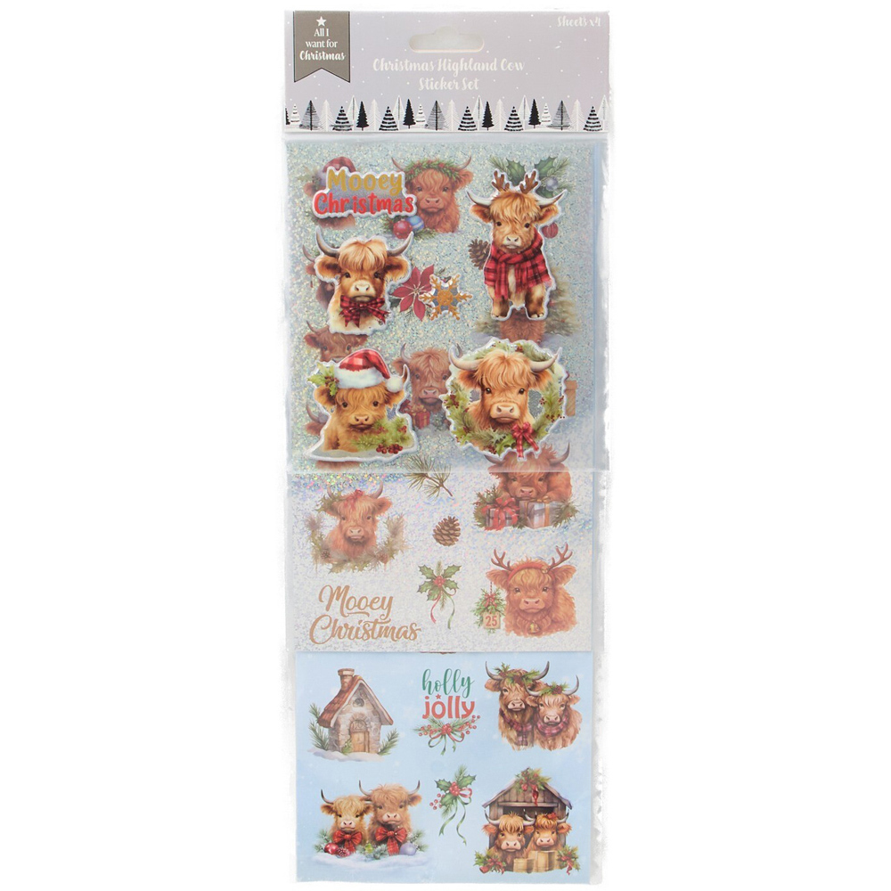 Christmas Highland Cow Sticker Sheet Set Image 1