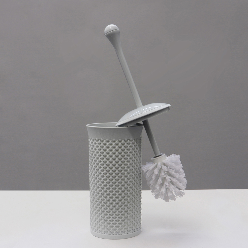 JVL Ice Grey Rectangular Lidded Bin and Droplette Toilet Brush Set Image 3