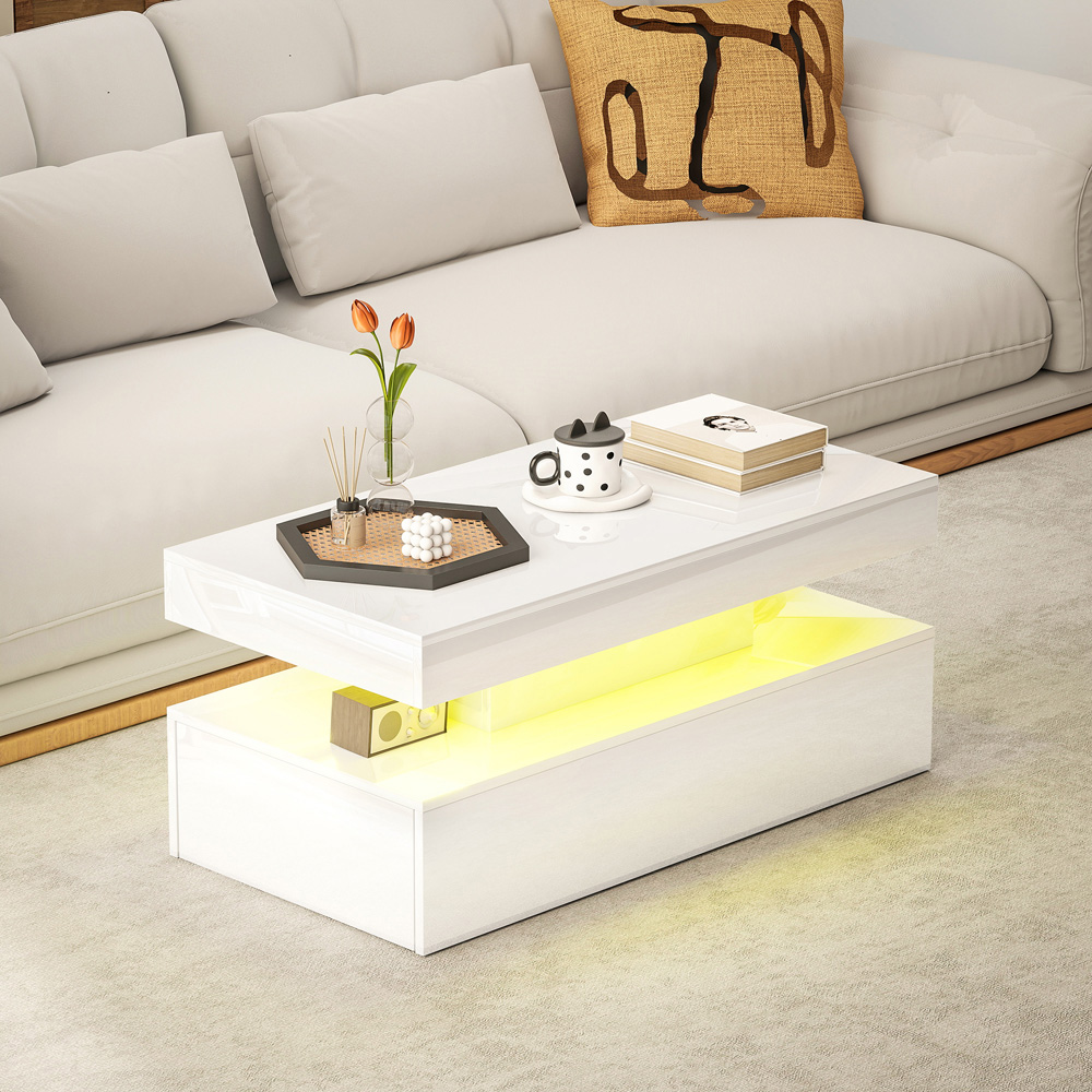 HOMCOM White High Gloss LED Coffee Table with Storage Image 5