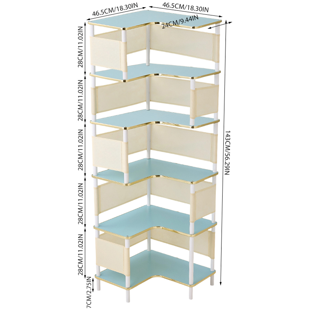 Living and Home 6 Shelf White and Blue L-Shaped Corner Bookcase Image 9