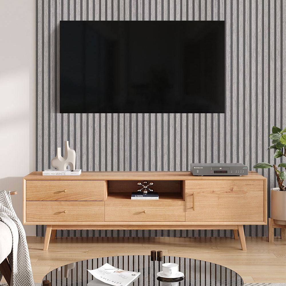 Living and Home Wood Grain Stripe Grey Rectangle PVC Self Adhesive Wallpaper Image 2