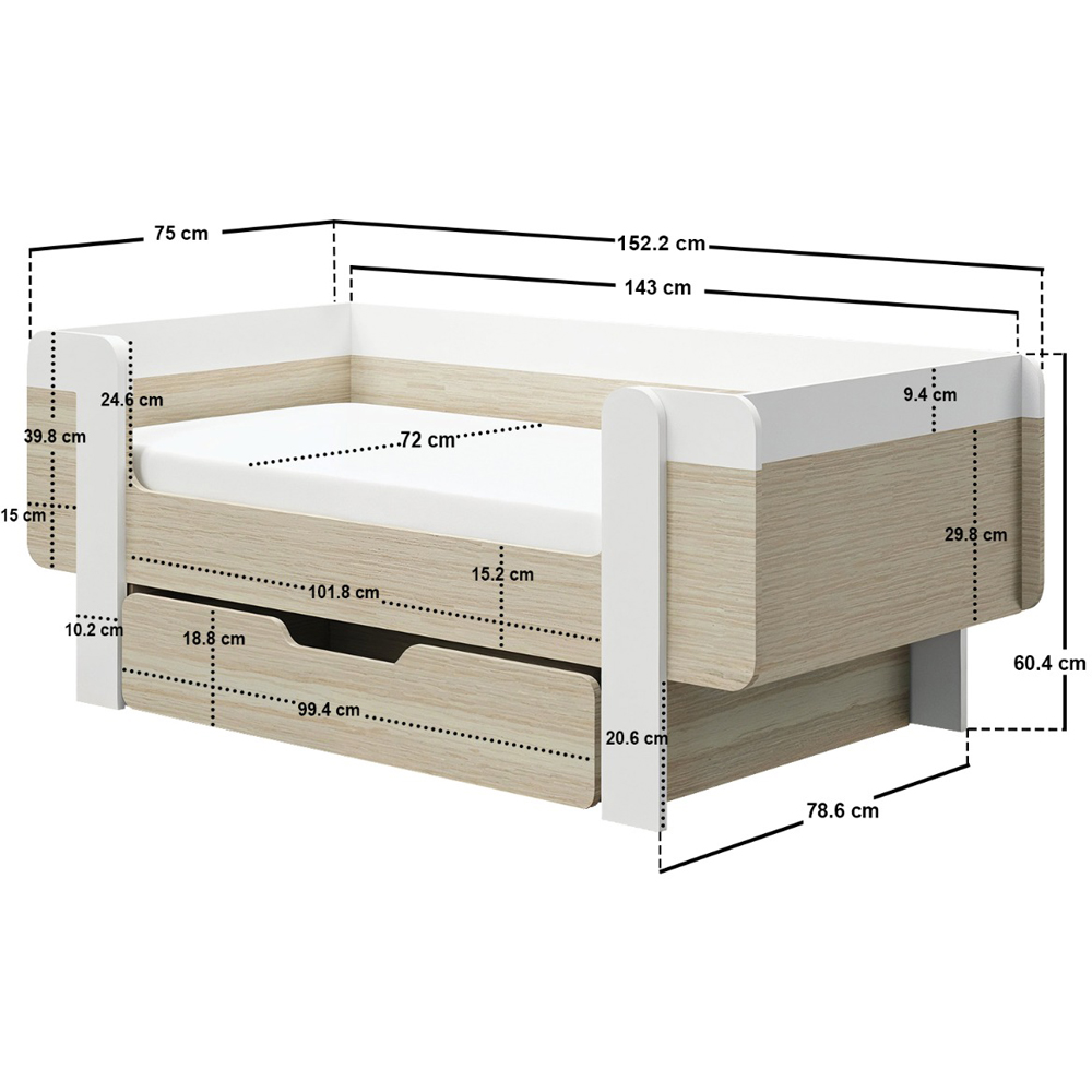 Flair Alfie Toddler White and Oak Wooden Bed with Storage Image 6
