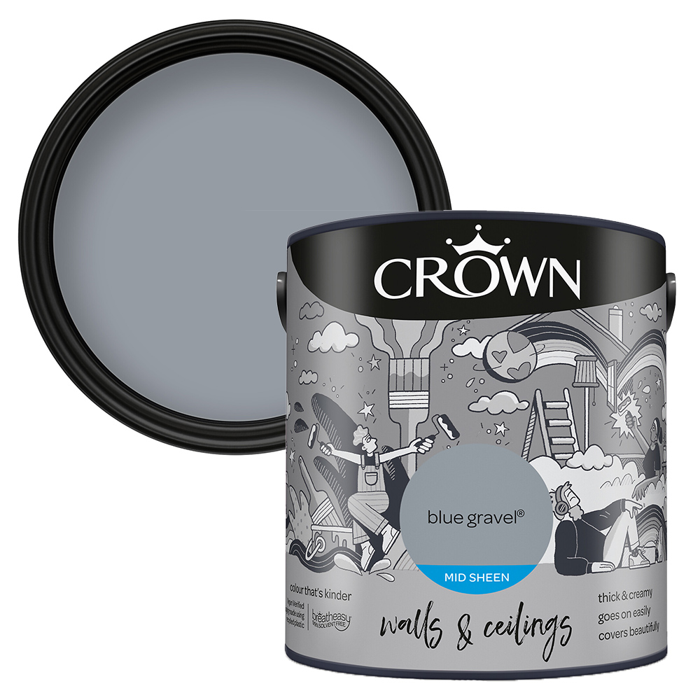 Crown Walls & Ceilings Blue Gravel Mid Sheen Emulsion Paint 2.5L Image 1