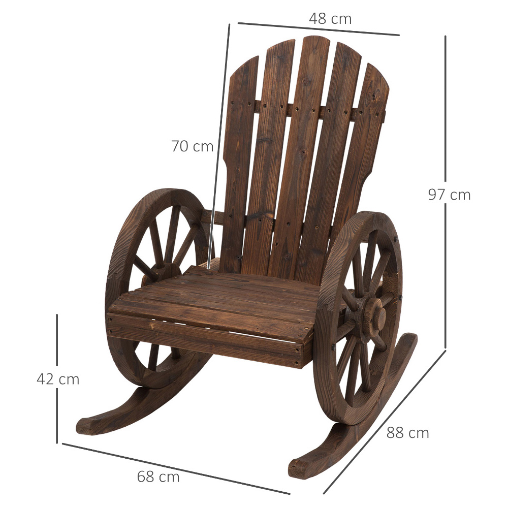Outsunny Brown Fir Wood Adirondack Rocking Chair Image 7