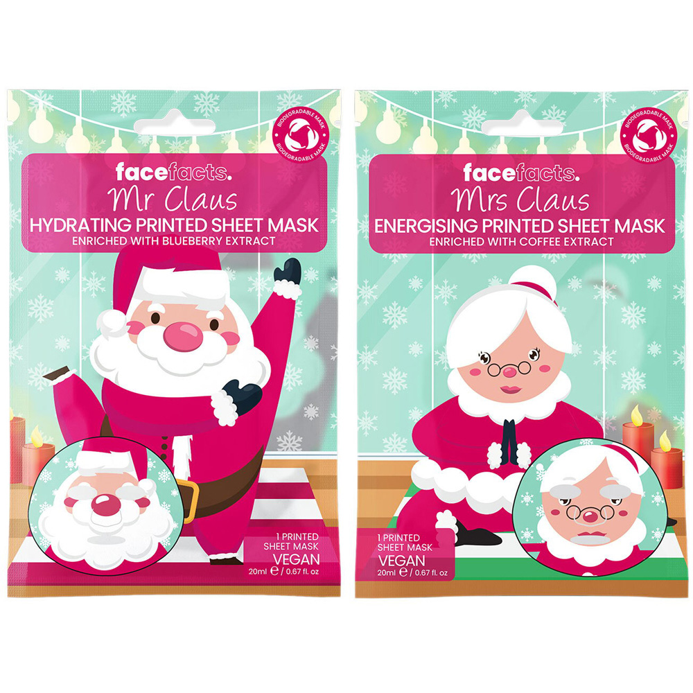 Face Facts Mr/Mrs Claus Printed Sheet Masks - Multicolour Image 3