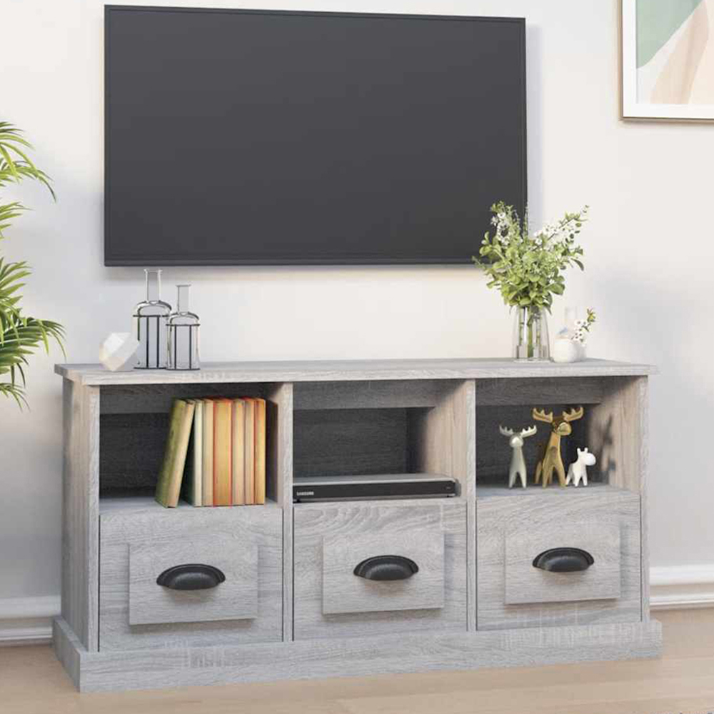 vidaXL 3 Drawer 3 Shelf Grey Sonoma TV Stand Image 1
