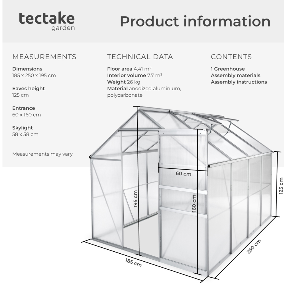 tectake Clear Aluminium 6 x 8.5ft Greenhouse Image 9