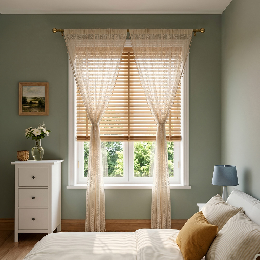 Living and Home 2-Piece Beige Lace Curtain Set 147 x 243.5cm Image 7